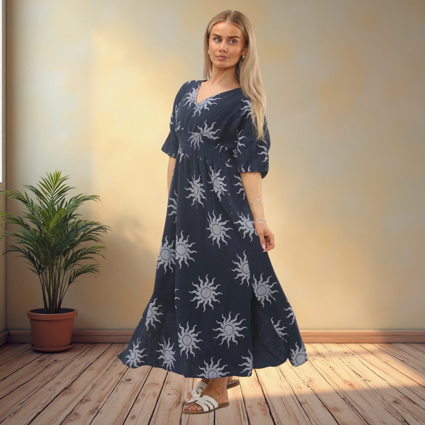 Sun Print Cheese Cloth Dress