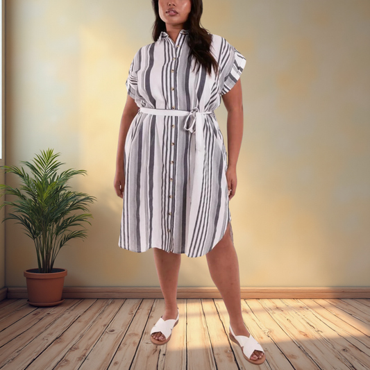 Striped Belted Shirt Dress
