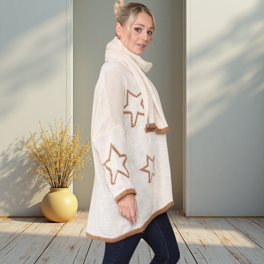 Star Knitted Jumper With Matching Scarf - Available In Other Colours