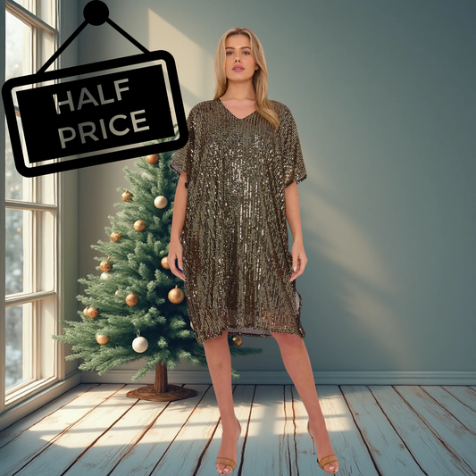 Sequin V Neck Tunic Dress - Available In Various Colours
