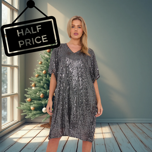 Sequin V Neck Tunic Dress - Available In Various Colours