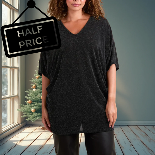 Black Glitter Lurex V/Neck Tunic