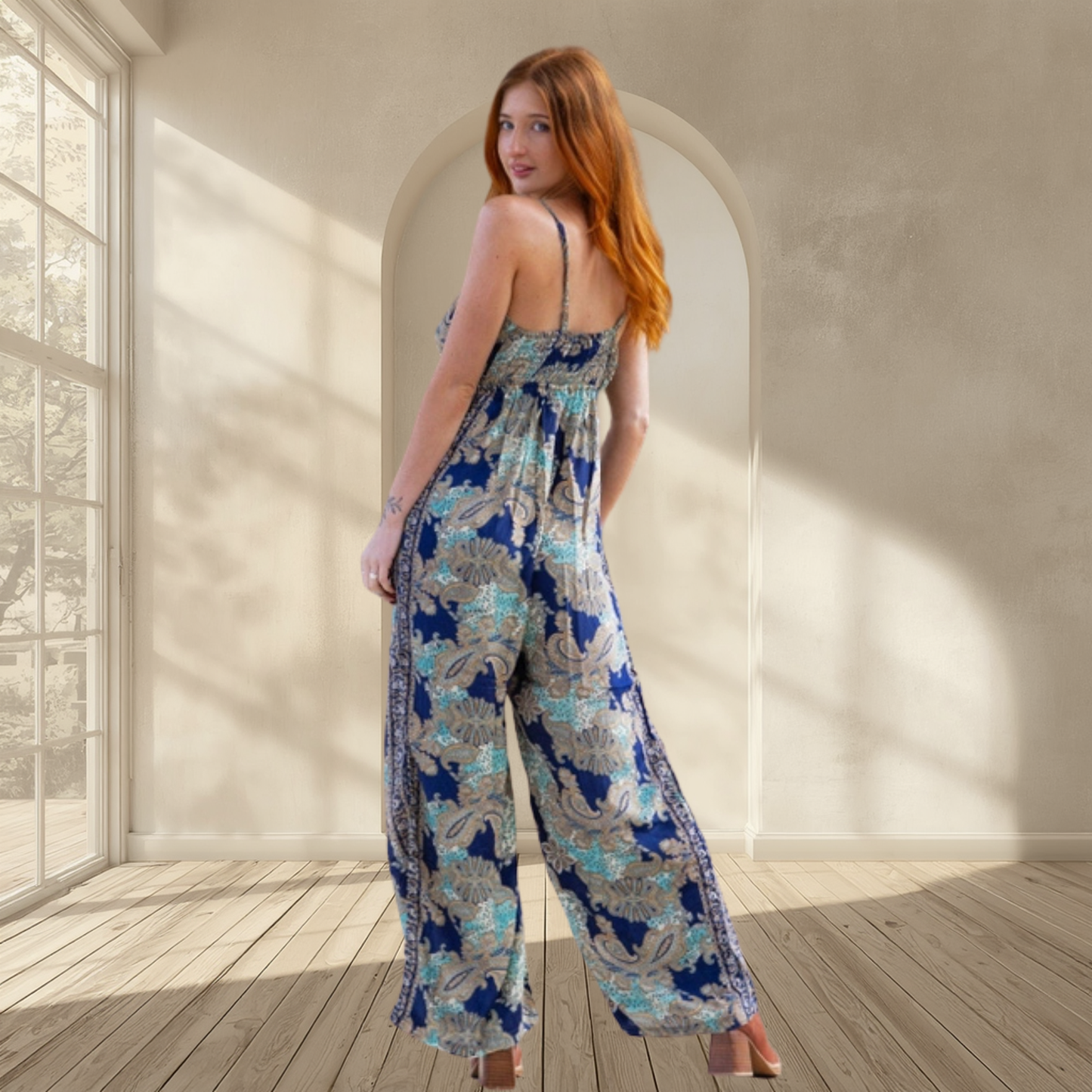 Boho Print Sleeveless Jumpsuit