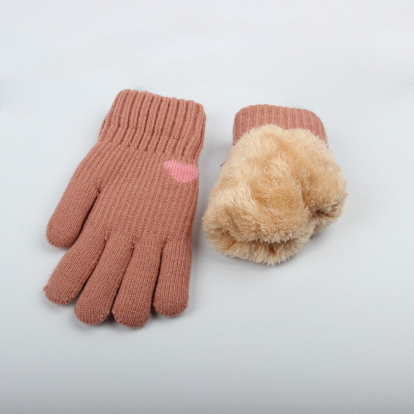 Fluffy heart gloves. Available in other colours.