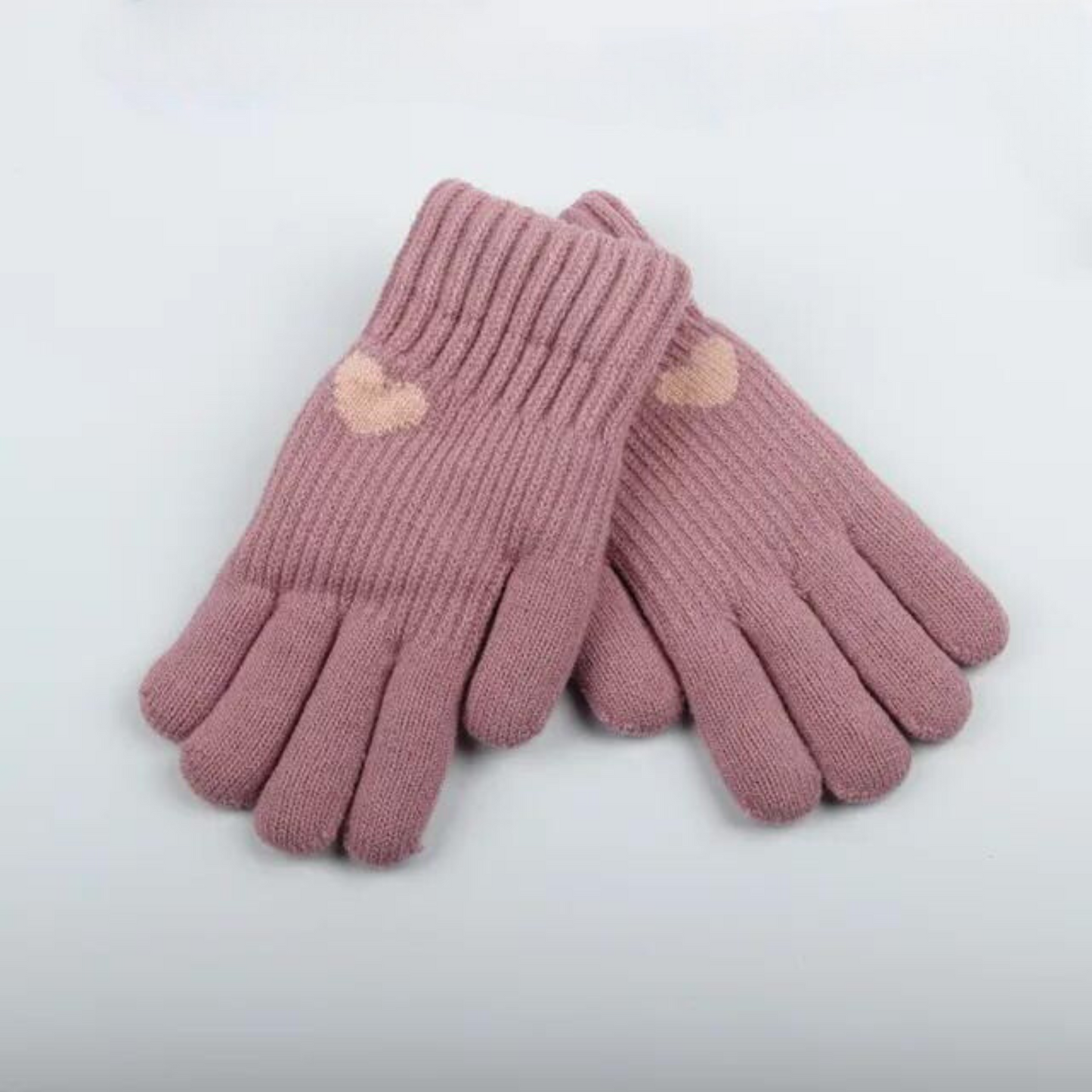 Fluffy heart gloves. Available in other colours.