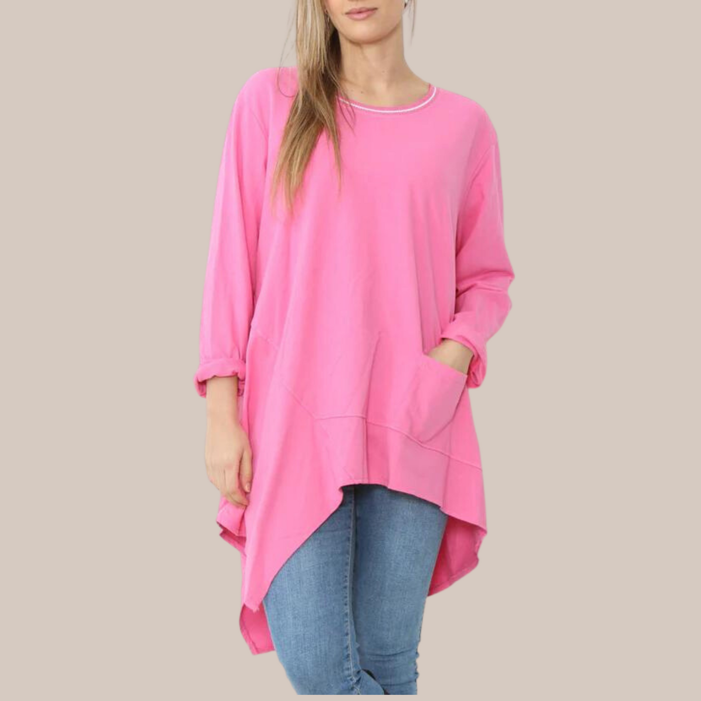 Comfy oversized top with neck detail. Available in other colours