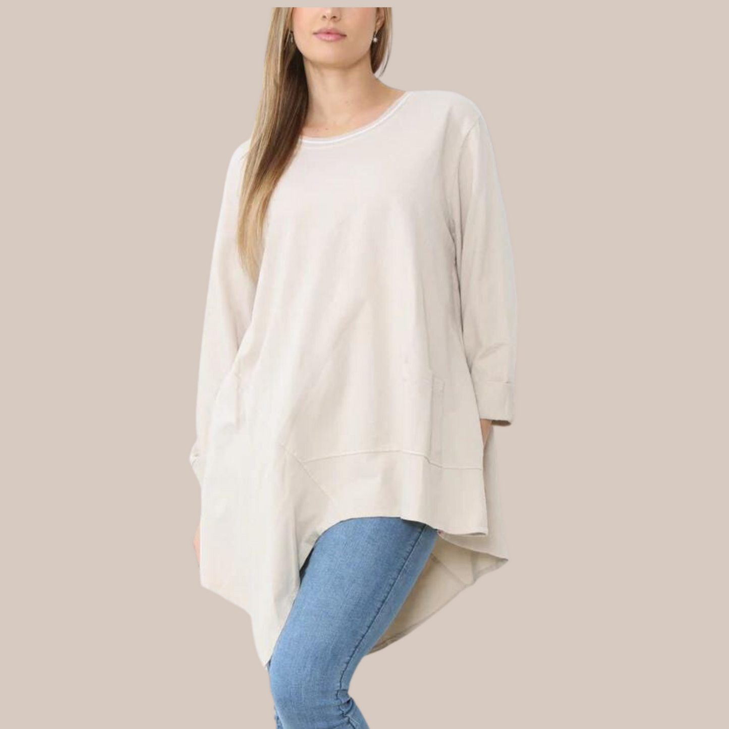 Comfy oversized top with neck detail. Available in other colours