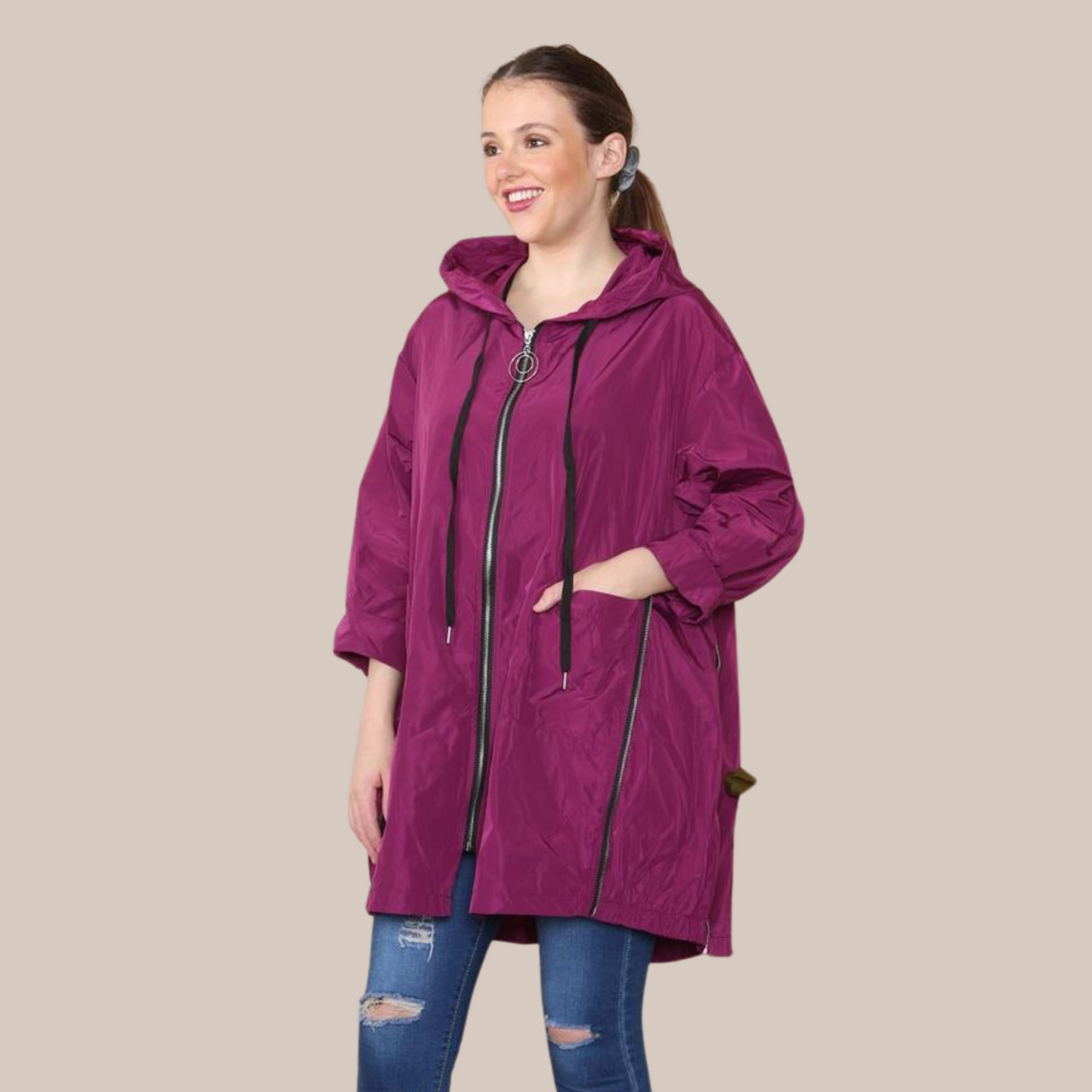 Adjustable Size Raincoat. Available in various colours.