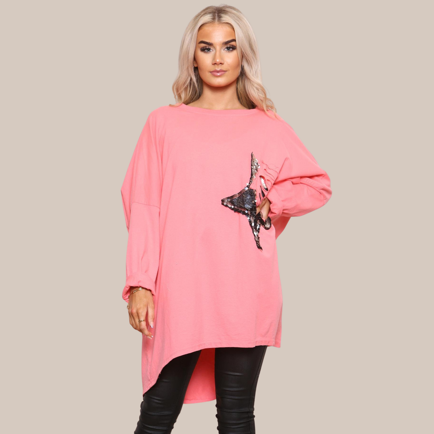 Oversized top with star sequin logo .Other colour available