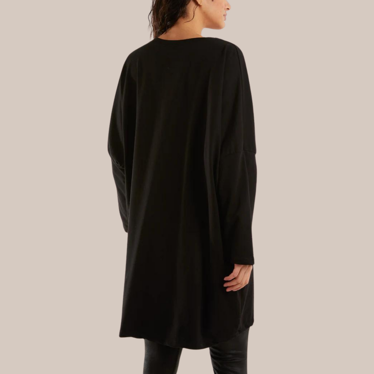 Black foil star side pocket sweatshirt dress.