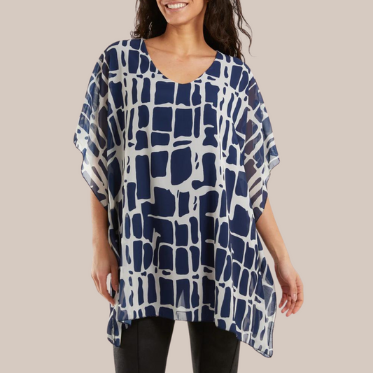 Navy geometric pattern double layered tunic