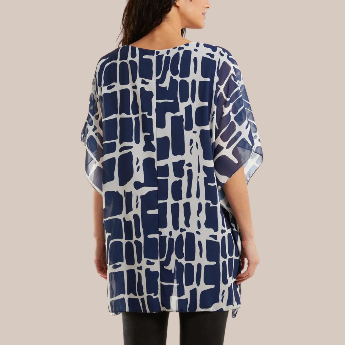 Navy geometric pattern double layered tunic