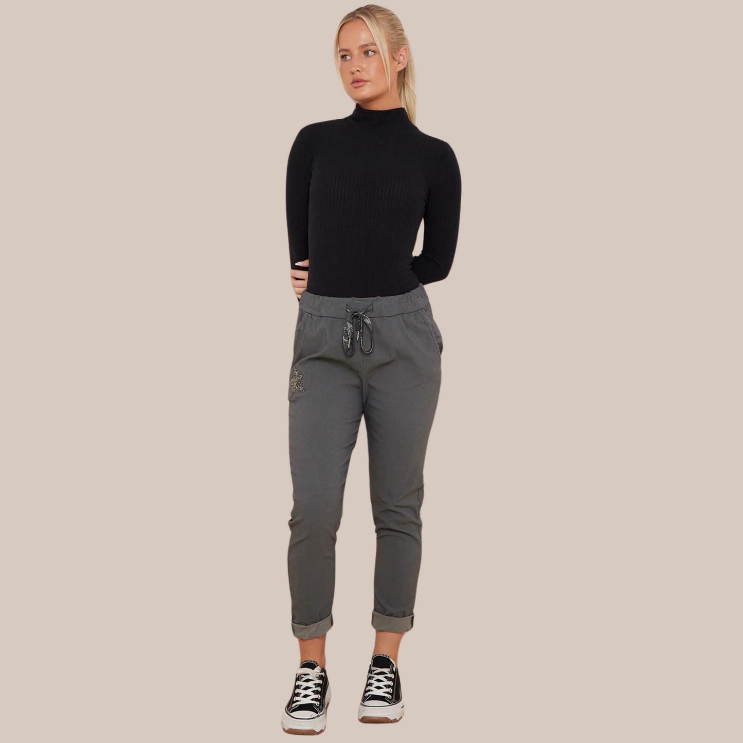 Grey star design magic stretch trousers