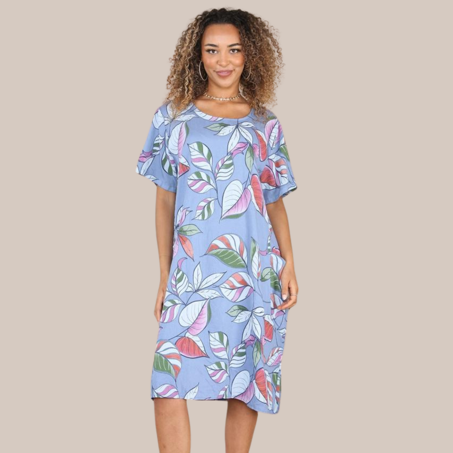 Leaf pattern short sleeve dress