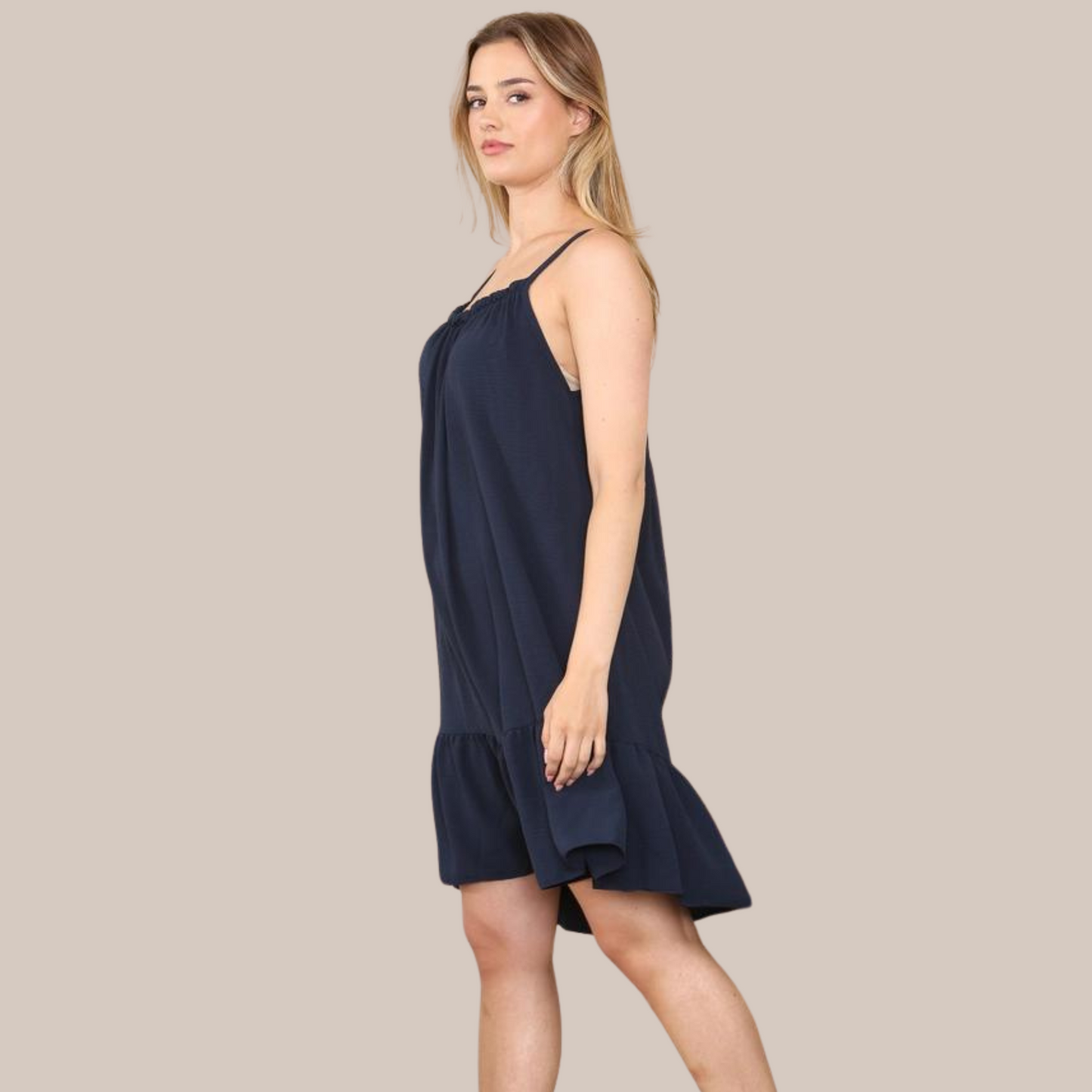 Strappy ruched neck dress. Available in various colours.