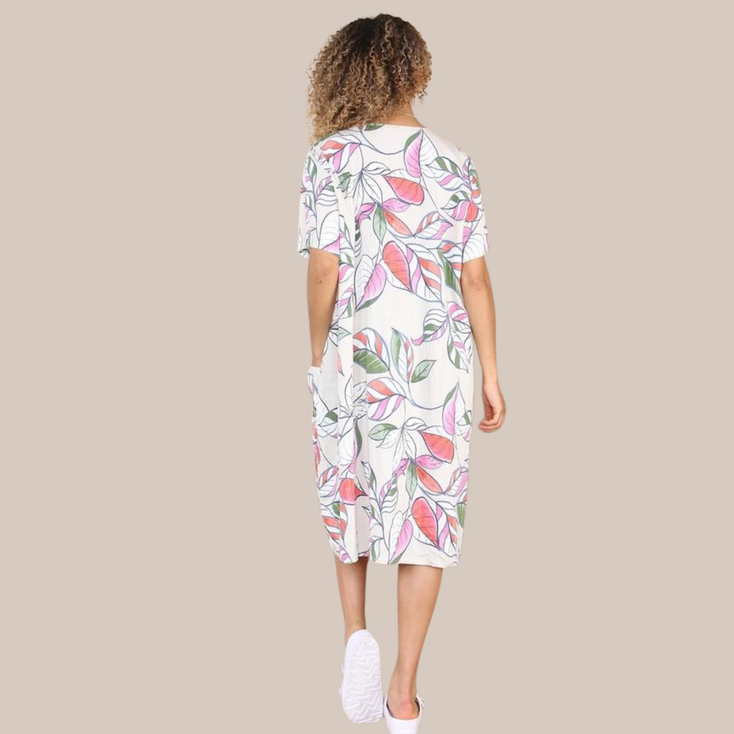 Leaf pattern short sleeve dress