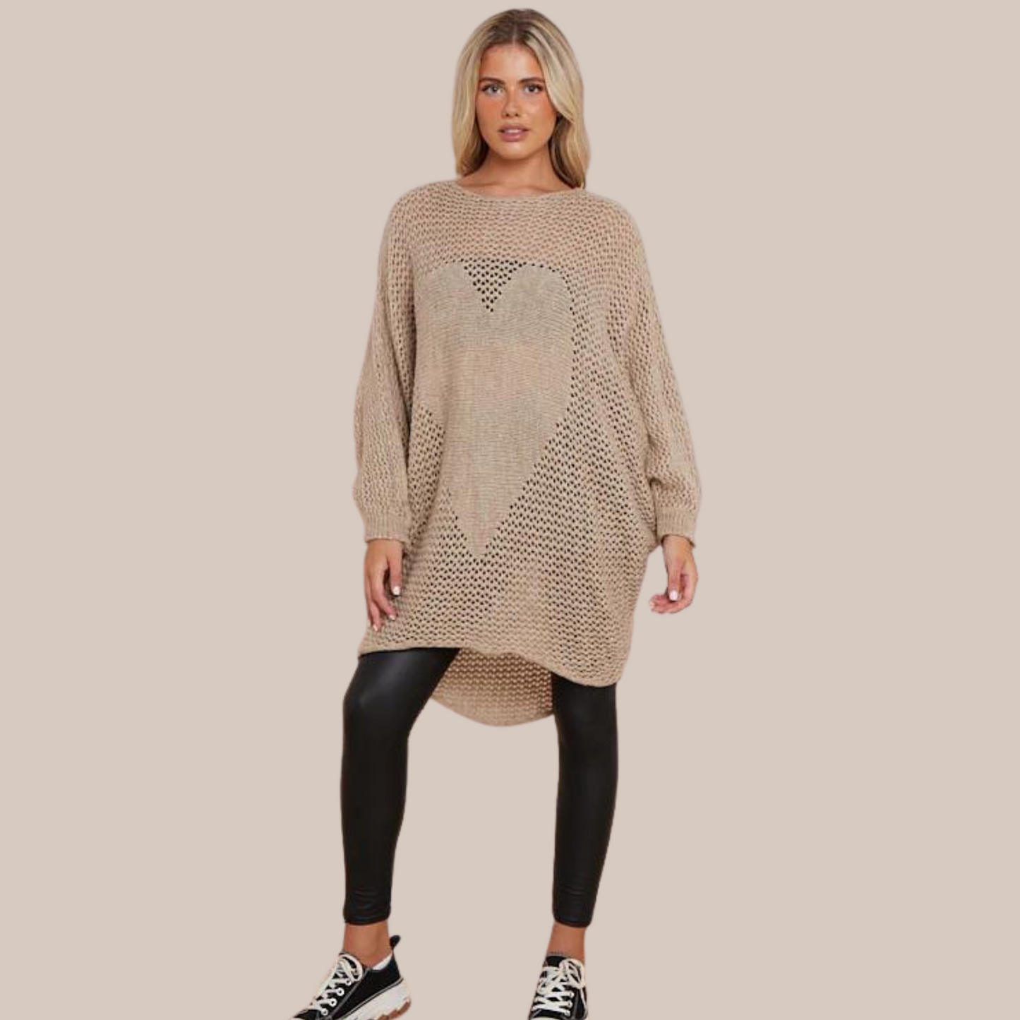 Heart knit oversized jumper also available in camel.