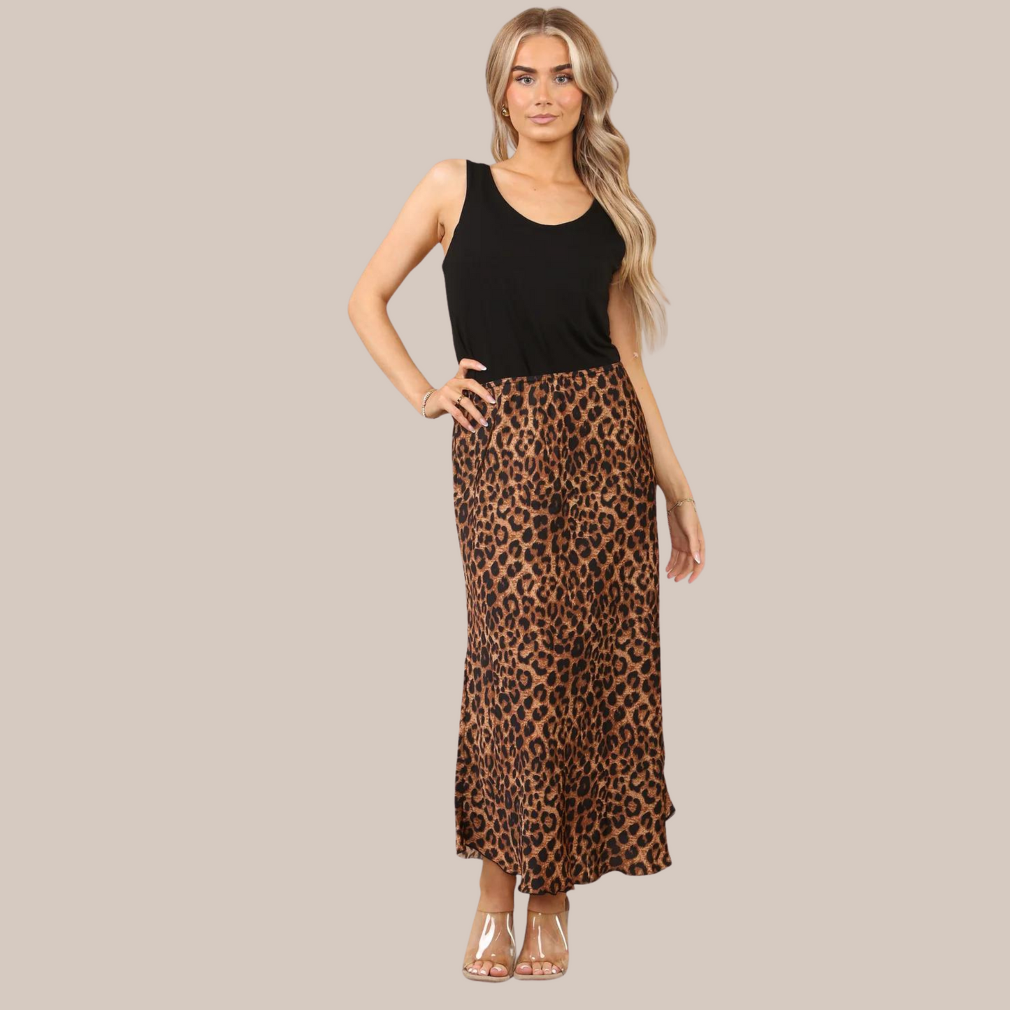 Animal print satin skirt