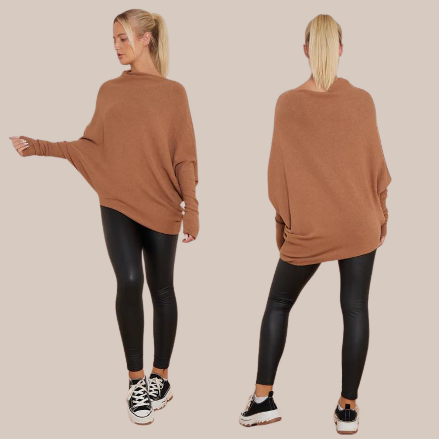 Pattern sleeve oversized jumper. Available in various colours.