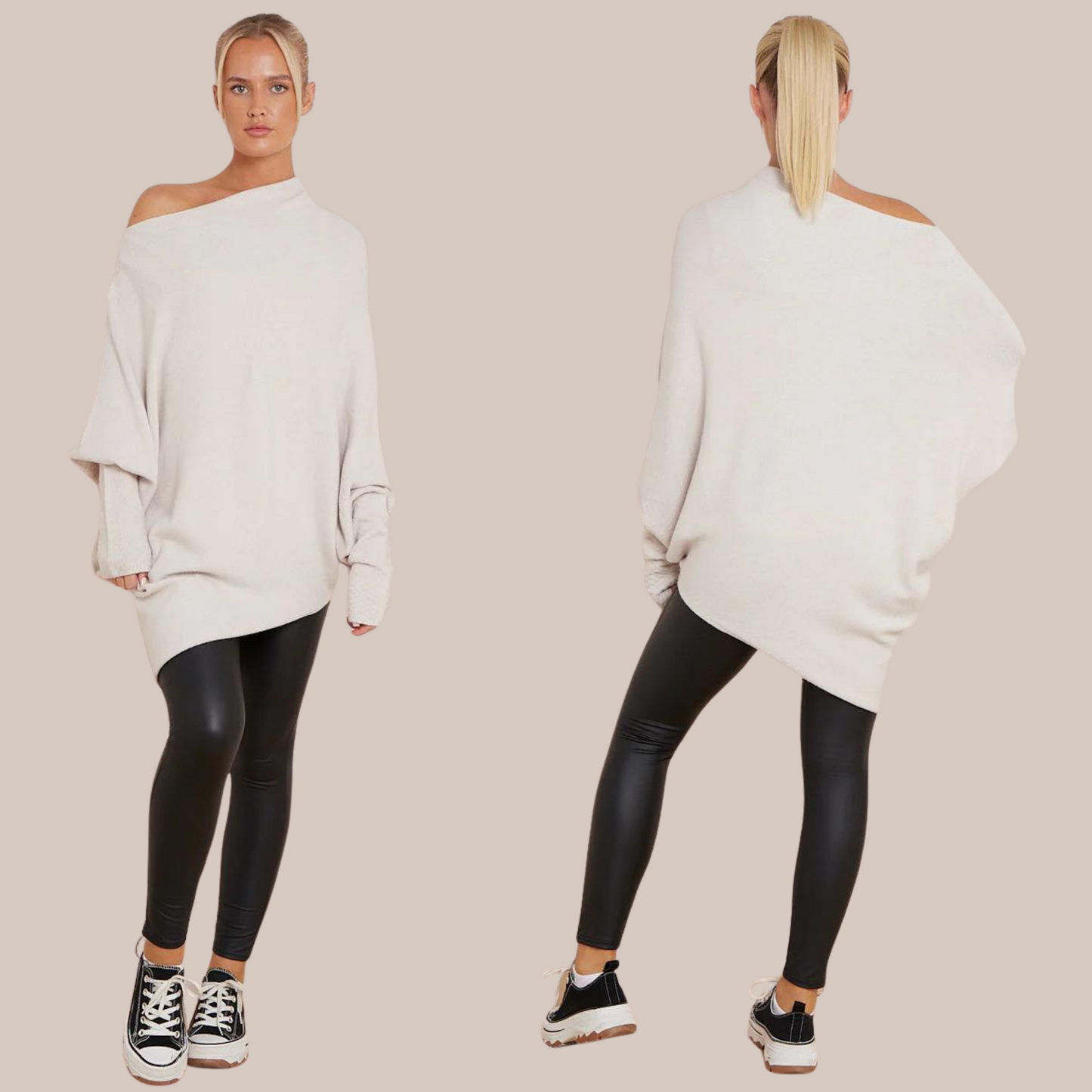 Pattern sleeve oversized jumper. Available in various colours.