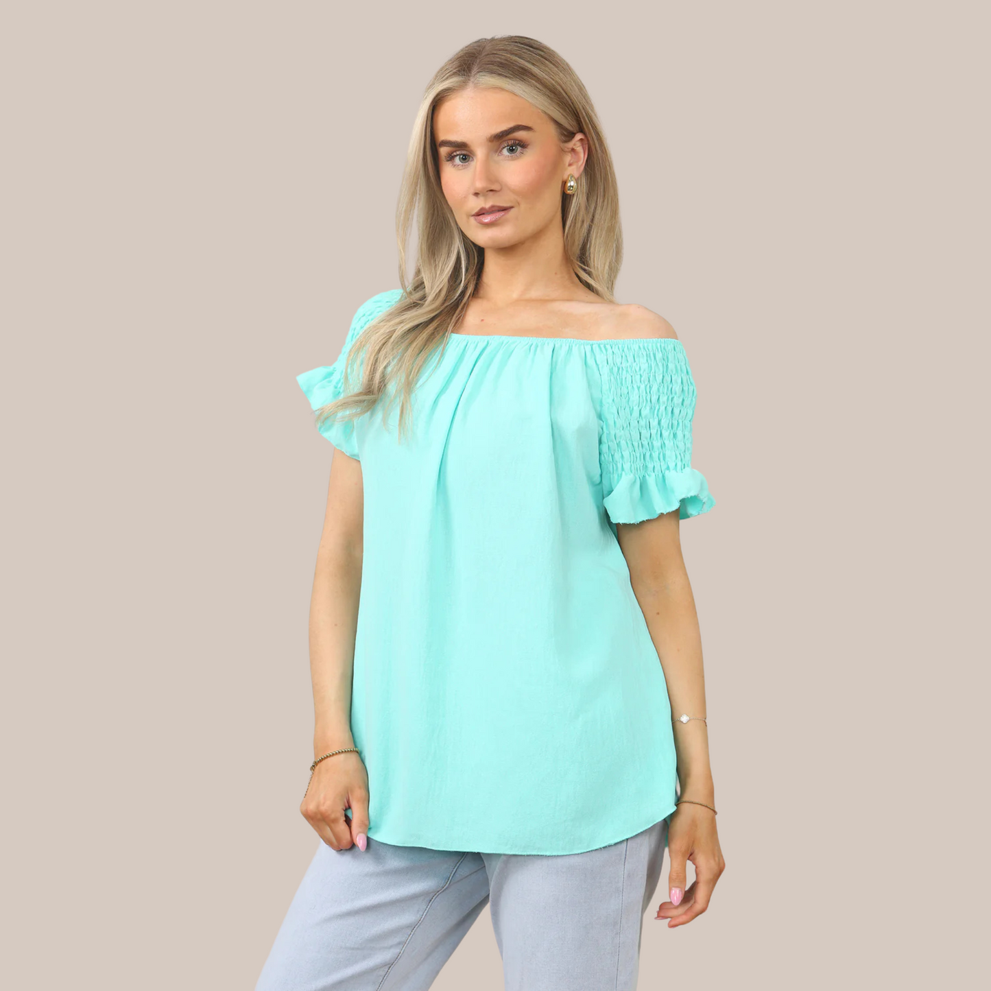 Short sleeve off the shoulder top