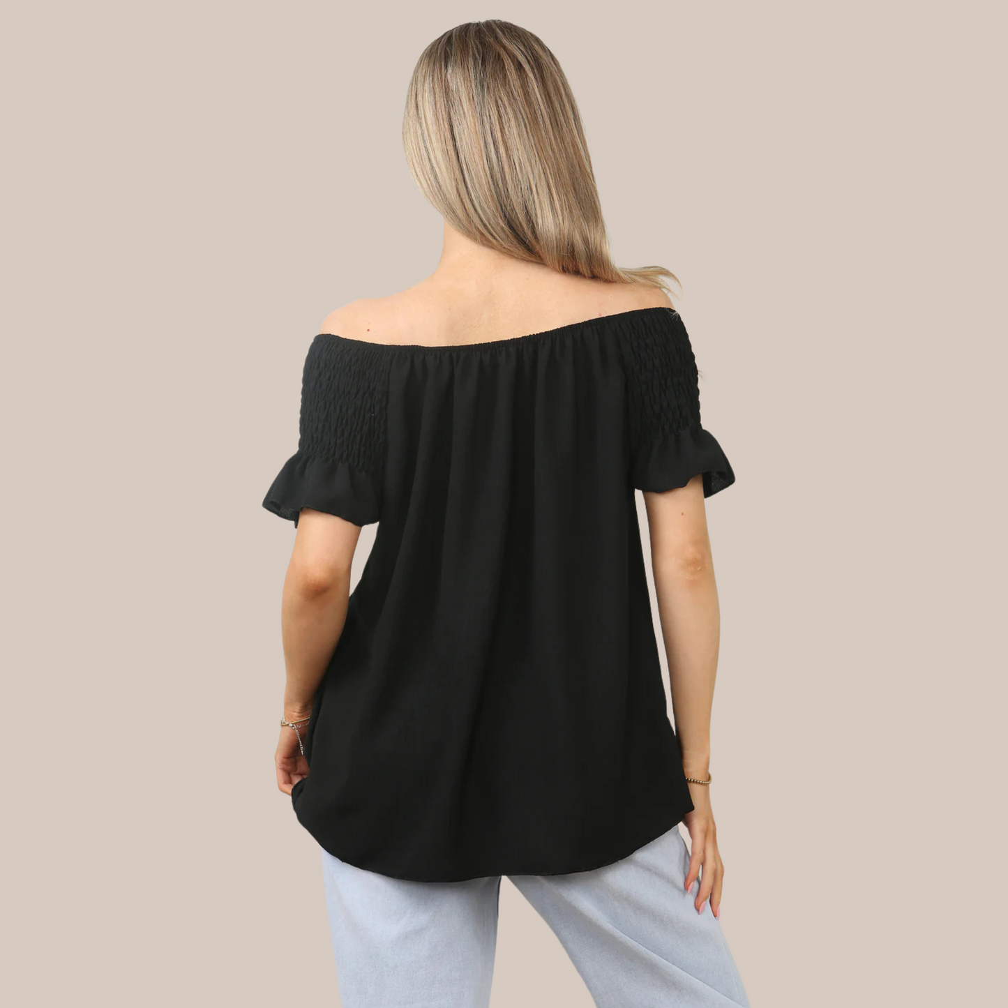 Short sleeve off the shoulder top