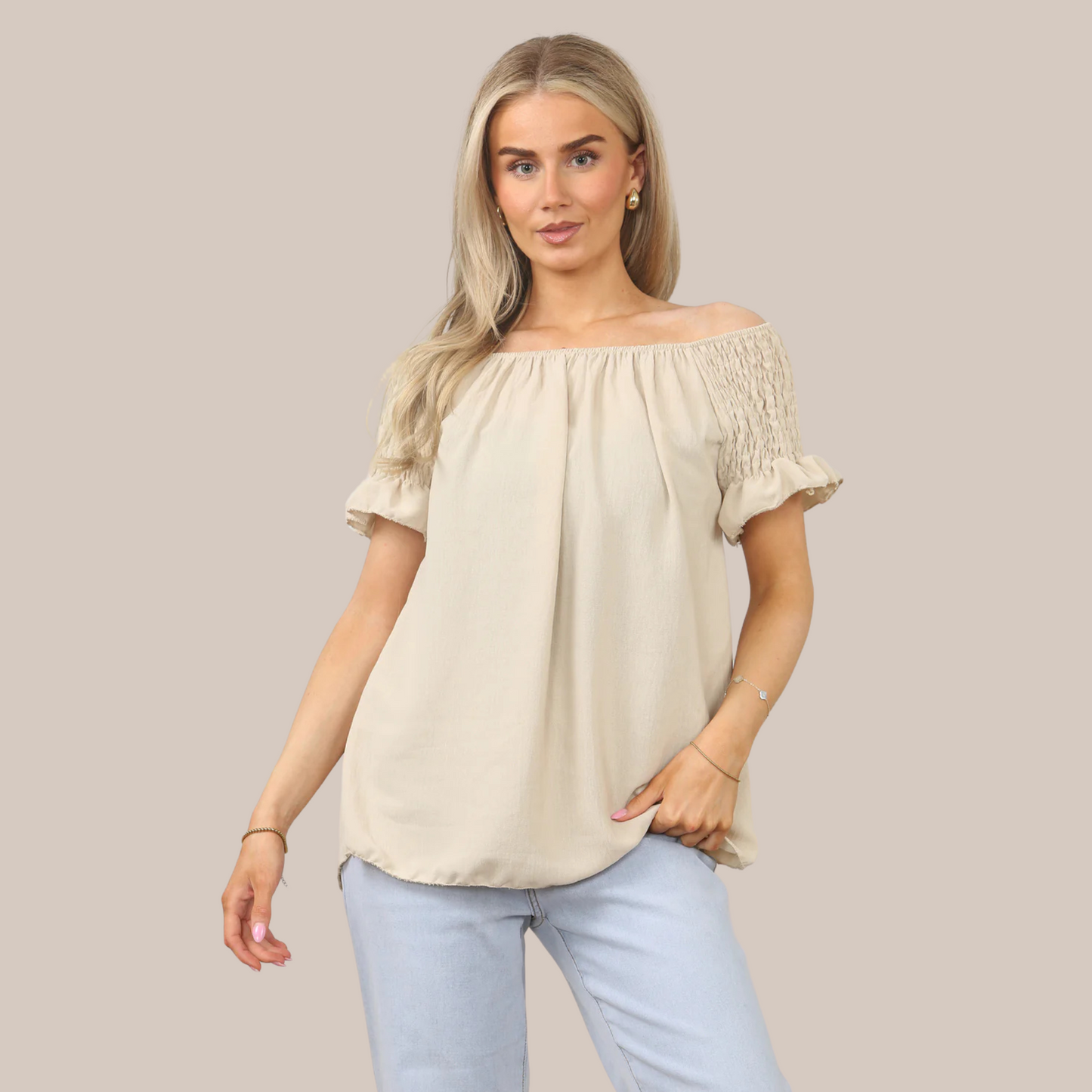 Short sleeve off the shoulder top