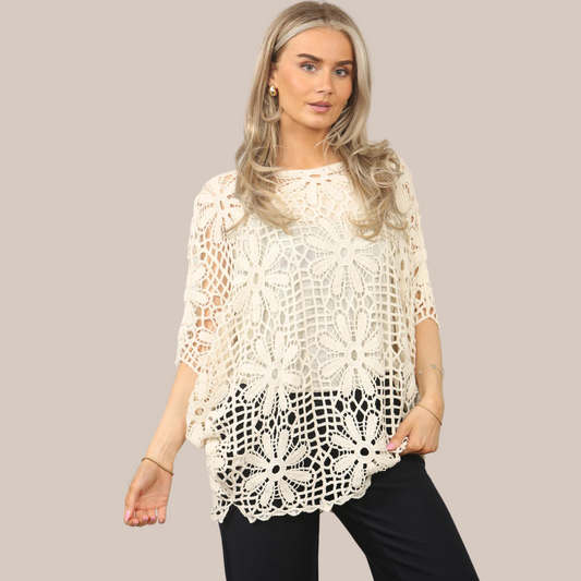 Floral pattern crochet top.