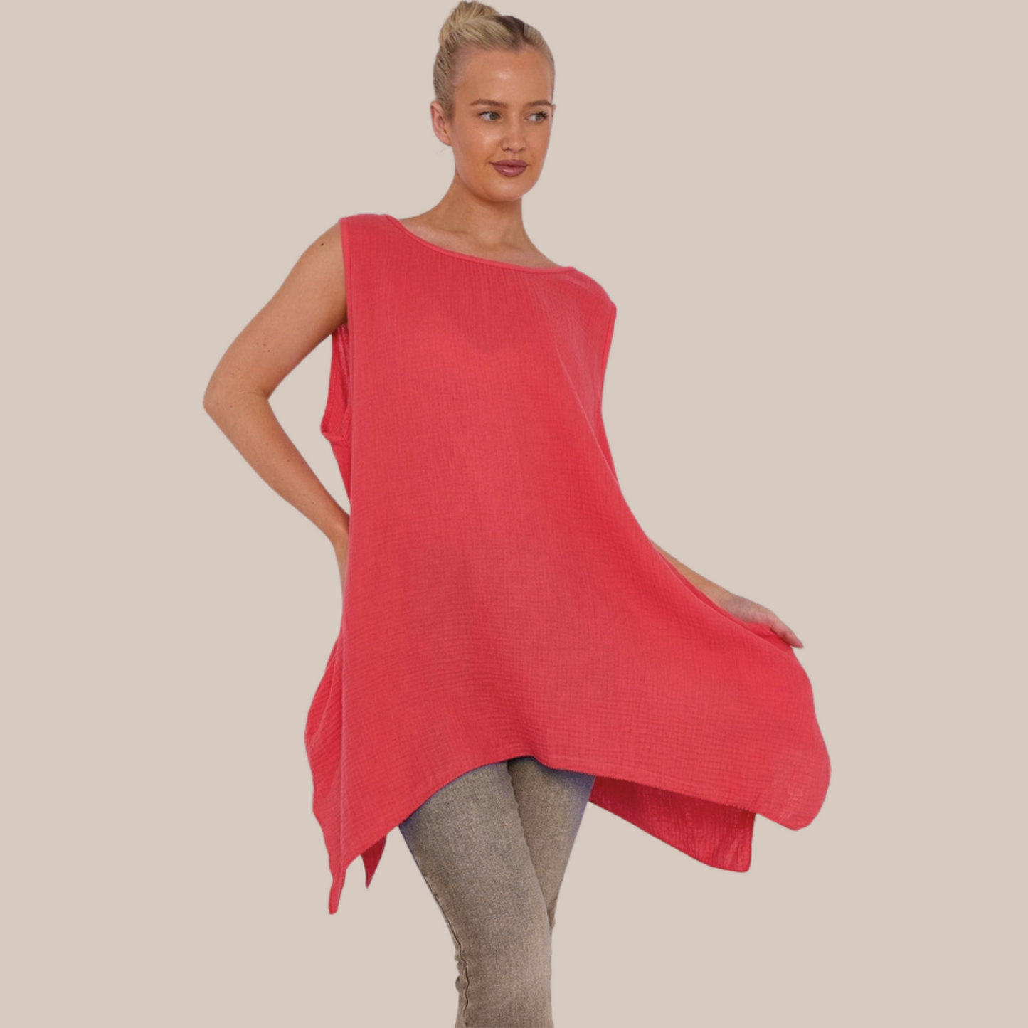 Cheesecloth cotton tunic top. Available in various colours