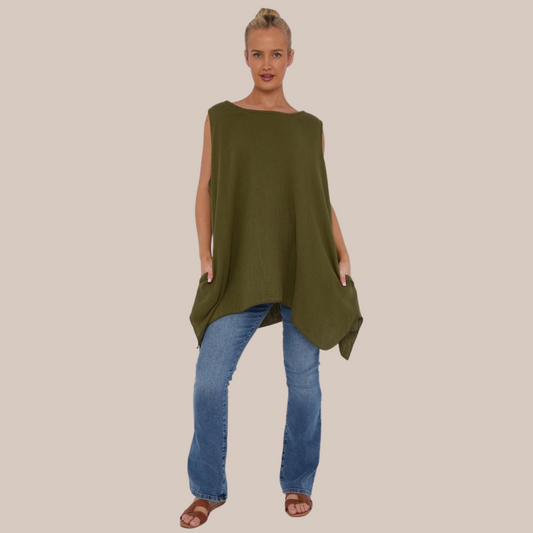 Cheesecloth cotton tunic top. Available in various colours
