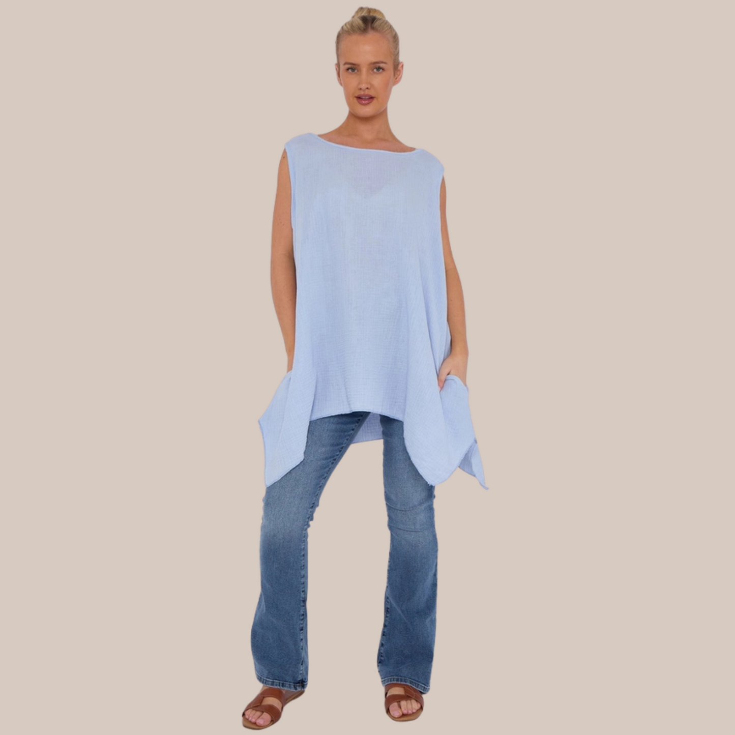 Cheesecloth cotton tunic top. Available in various colours