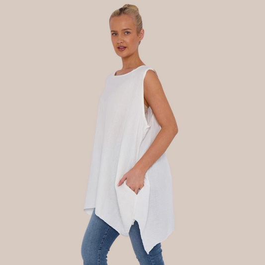Cheesecloth cotton tunic top. Available in various colours