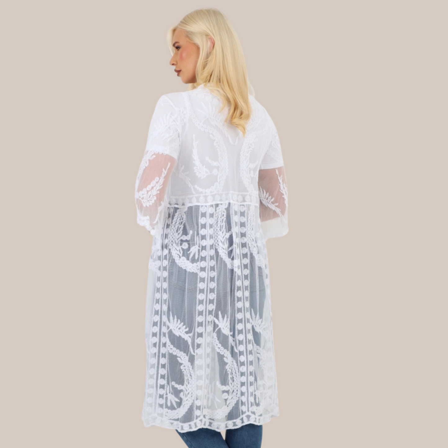 White tie front lace kimono