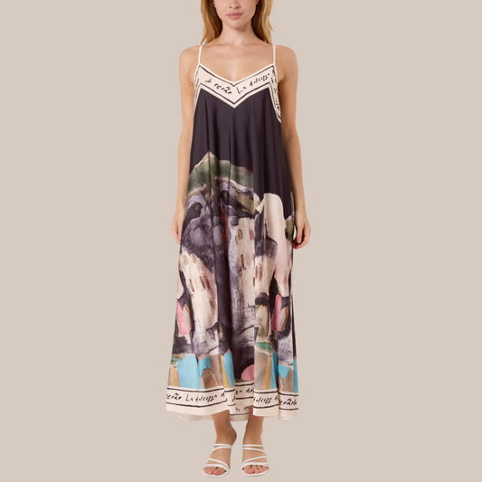 Cami border print dress. Also available in Khaki.