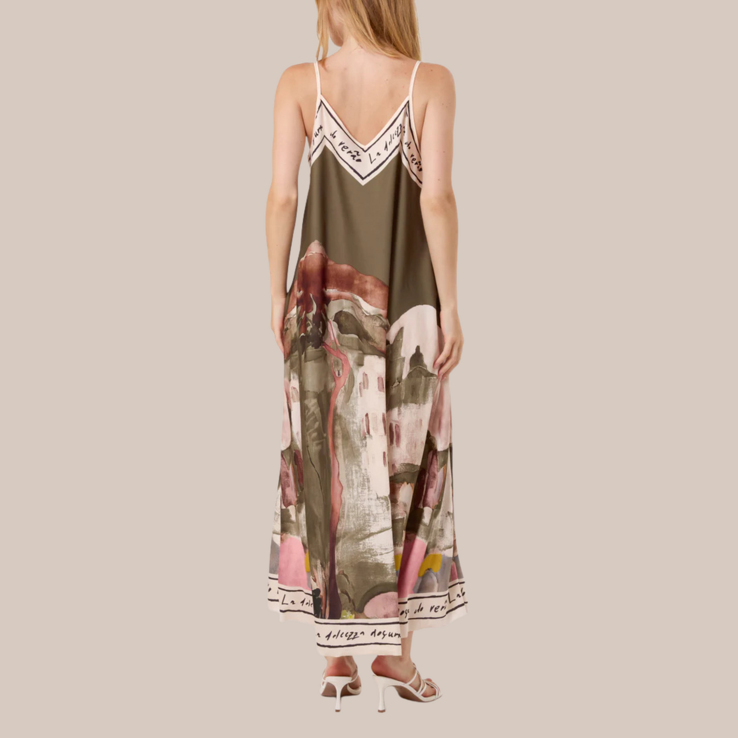 Cami border print dress. Also available in Khaki.