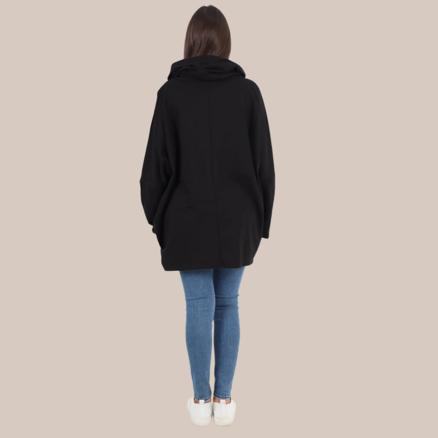Black oversized gold star design hooded top