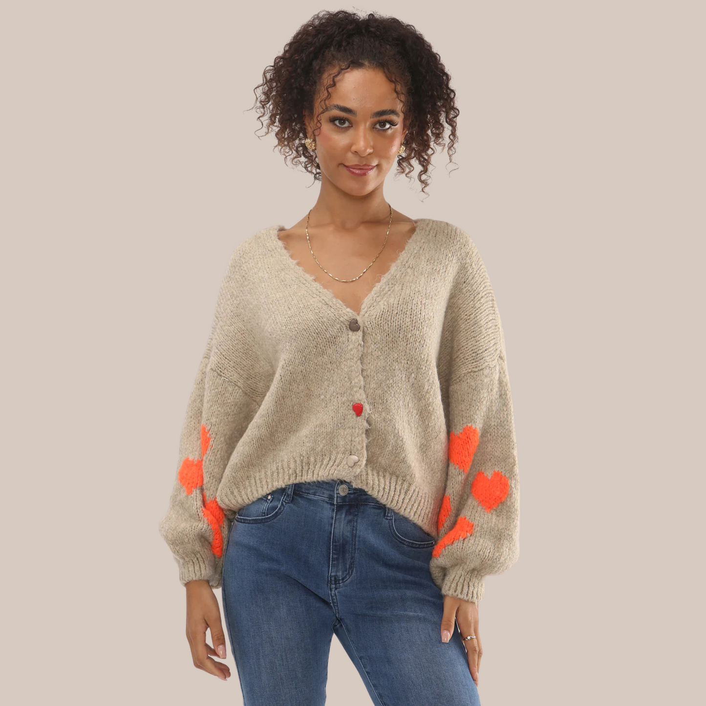 Mocha heart sleeve cardigan