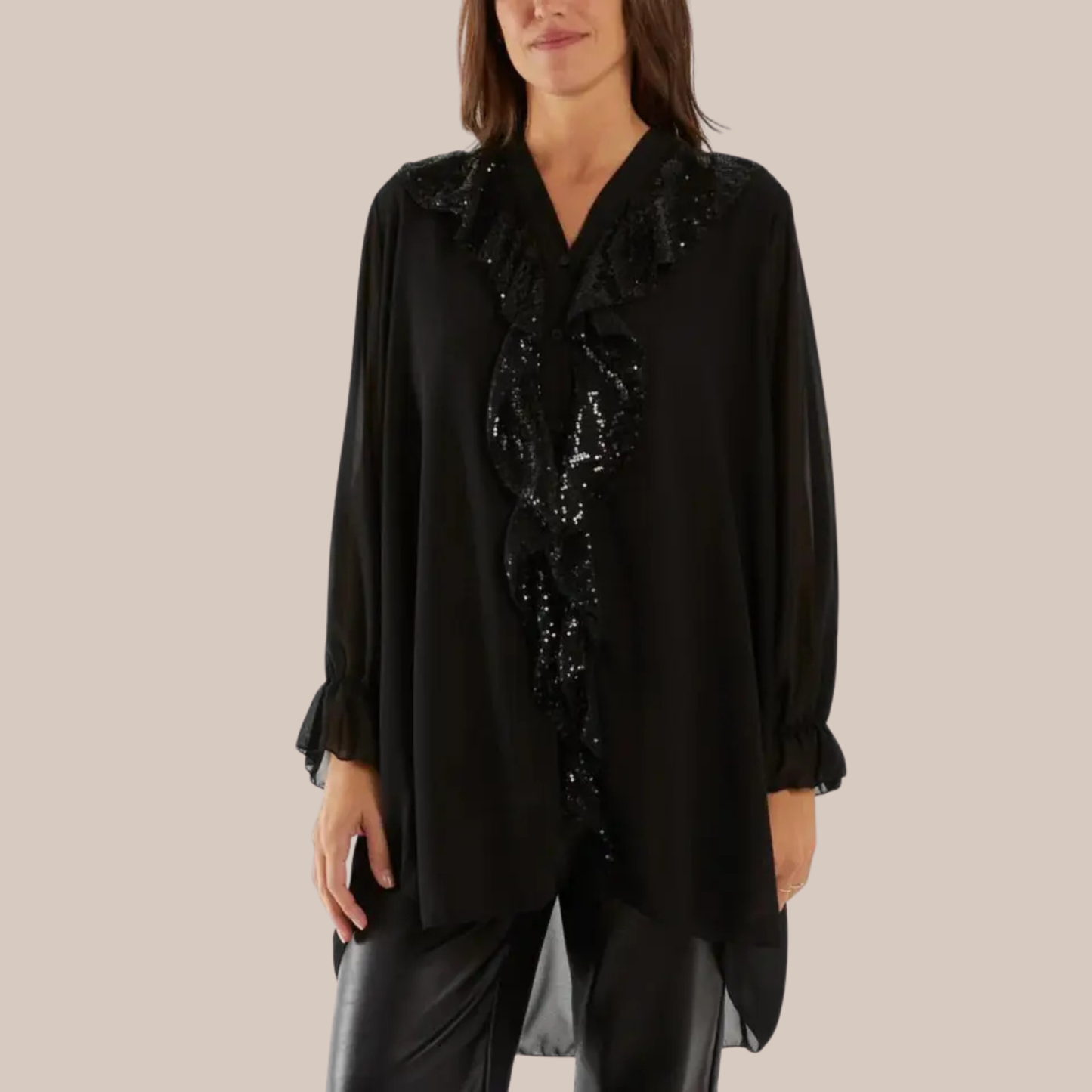Frilled Front Lined Sequin Detail Blouse - Available In Other Colours