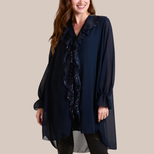 Frilled Front Lined Sequin Detail Blouse - Available In Other Colours