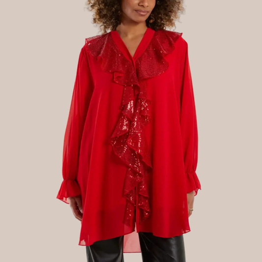Frilled Front Lined Sequin Detail Blouse - Available In Other Colours