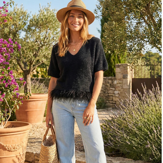 Finge Hem V-Neck Top-Also Availble In Mint