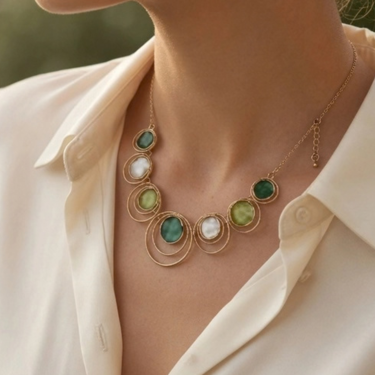 Celestial Enamel Circle Statement Necklace-Also Available In Green