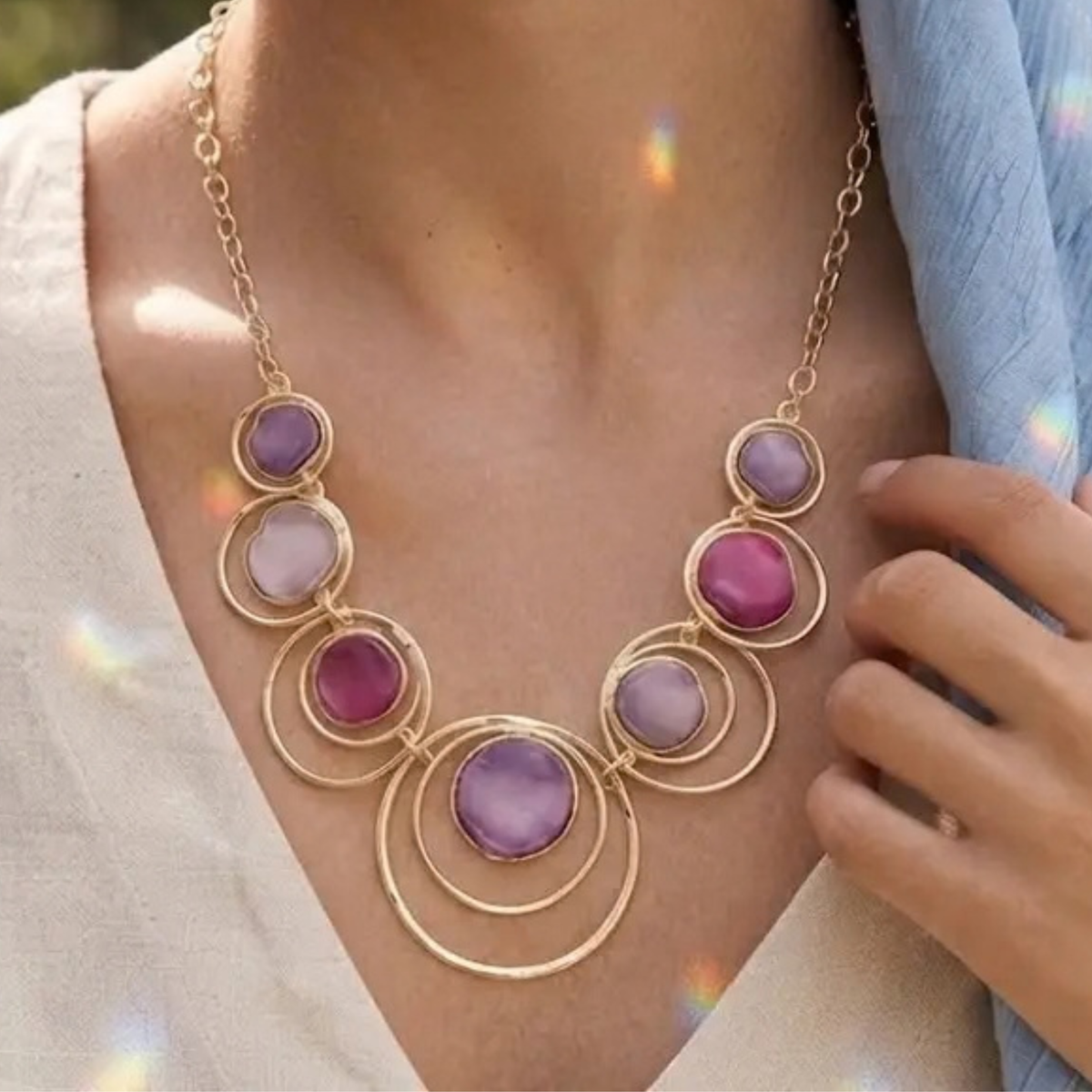 Celestial Enamel Circle Statement Necklace-Also Available In Green