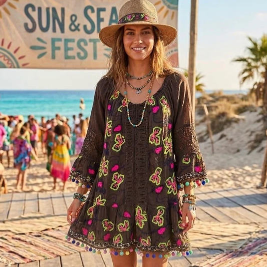 Embroidered Smock Dress