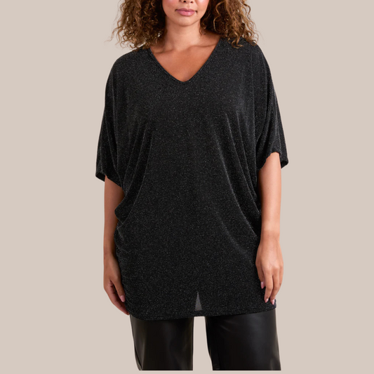 Black Glitter Lurex V/Neck Tunic