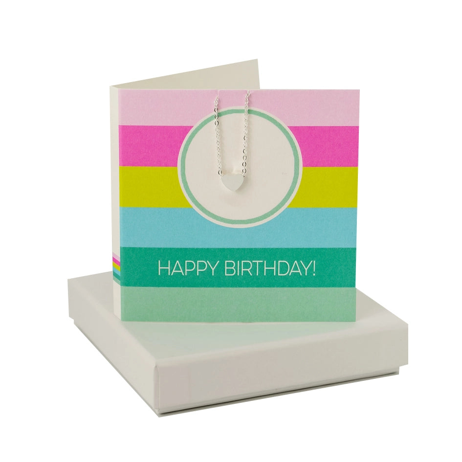 Happy Birthday boxed greeting card with a heart necklace