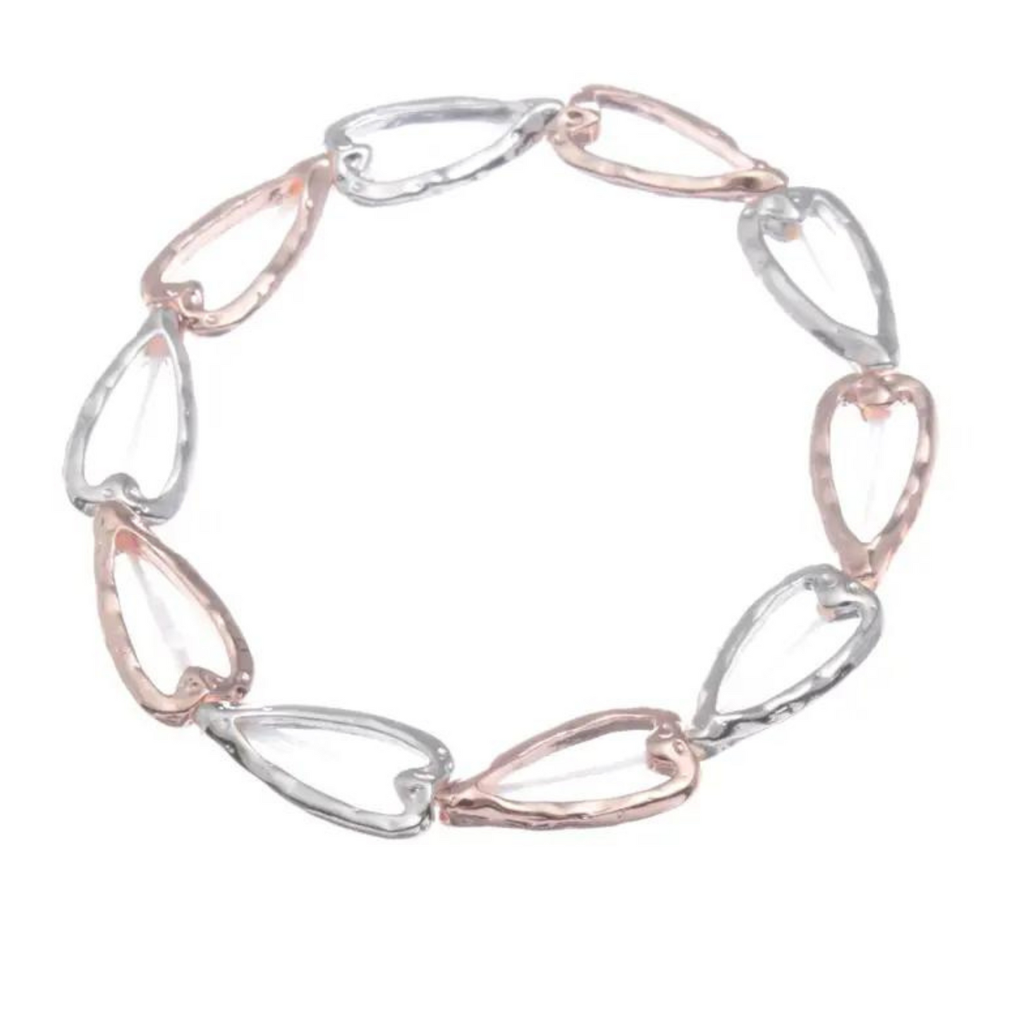 Linked stretch bracelet in silver and rose gold