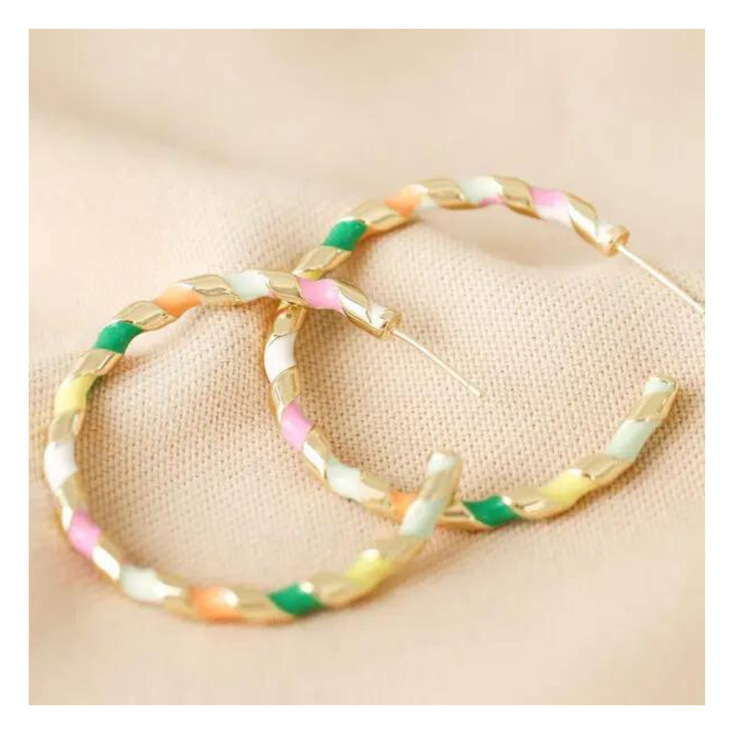 Multicolour Enamel Rope Hoop Earrings in Gold