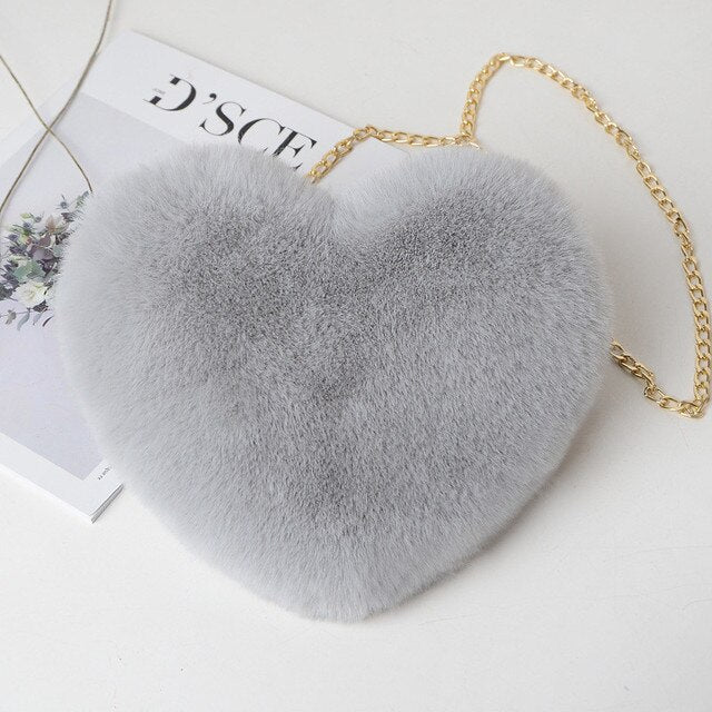 Faux fur small heart bag available in other colours