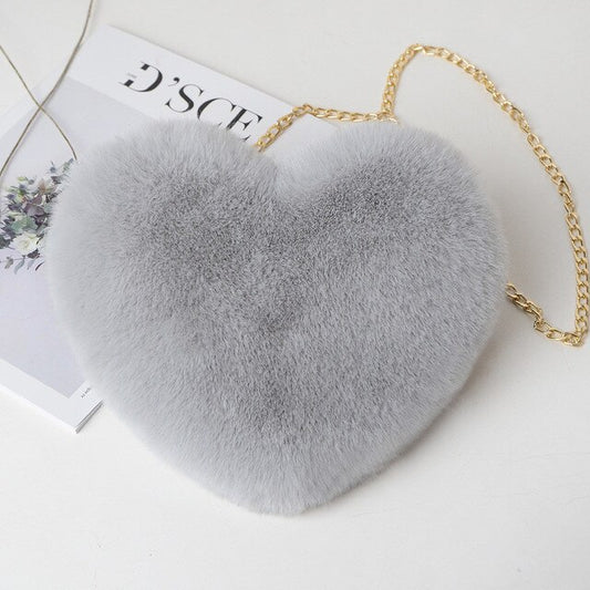 Faux fur small heart bag available in other colours